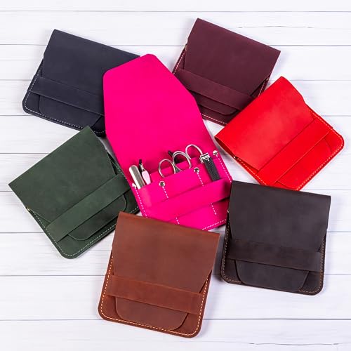 Leather Manicure Set Case Grooming Kit Organizer (Fuchsia) - color: Fuchsia