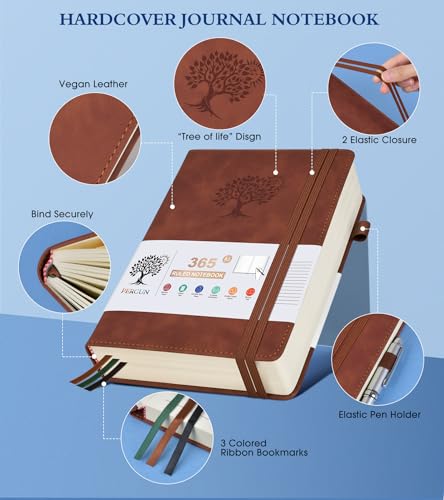 A5 Lined Journal Notebook - 365 Page Leather Journals for Writing Women & Men，Hardcover Notebook with 100Gsm Thick Pages，Daily Diary for Travel, Work，School，Note Taking，College Ruled (5.9" x 8.5") - color: Brown, size: A5