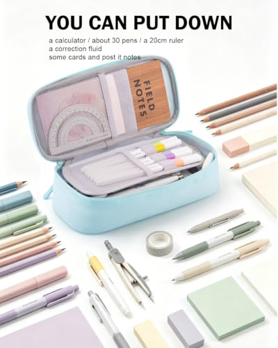 CICIMELON Durable Pencil Case Big Storage Pen Pouch Bag for School Supplies Office College Teen Adults, Light Blue - color: Light Blue