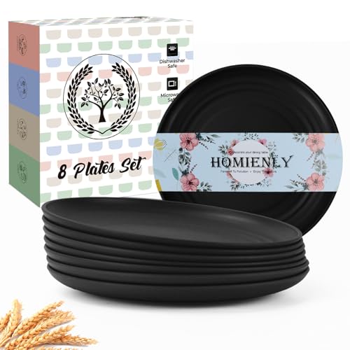 Homienly Black Small Plates | 5.7" Unbreakable Melamine Appetizer & Dessert Plates, Chic Wheat Straw Salad Plates | For Sushi, Cocktails, Bread & Side Dishes -Set of 8, Black - color: Black, size: 5.7 Inch