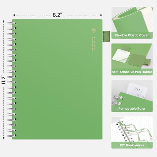 EMSHOI Lined Spiral Journal Notebook, 300 Pages, A4 Size (8.2'' x 11.2'') - color: Green, size: A4