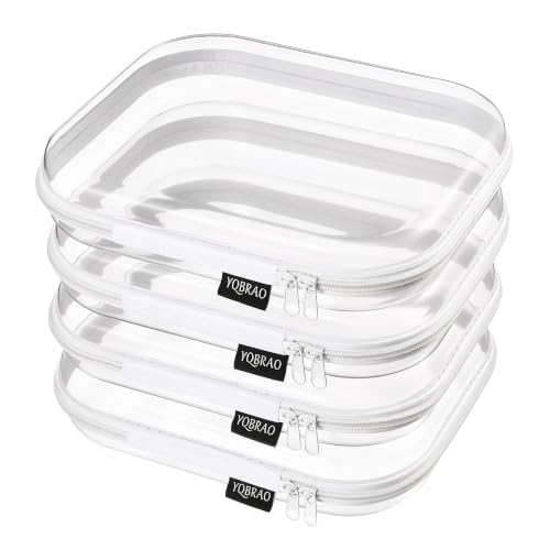 YQBRAO Clear Hard Shell Zipper Cases, 4 Medium Makeup Organizers, White - color: White, size: 4 Pack(M)