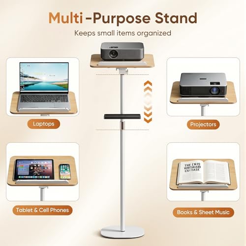 2 in 1 Adjustable Floor Book Stand & Music Stand with Removable Tray, 19.7" to 51.2" Foldable Reading Book Holder with Page Clips for Laptop, Cookbooks, Sheet Music, Wooden Podium Stand for Projector - color: White