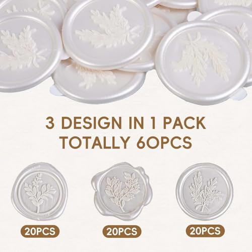 60 Pcs Wax Seal Stickers Set (3 Designs in 1 Pack) - Adhesive Backed Elegant Floral Designs for Wedding Invitation Envelope Seal Stickers Gift Wrapping (Pearl White) - color: Pearl White
