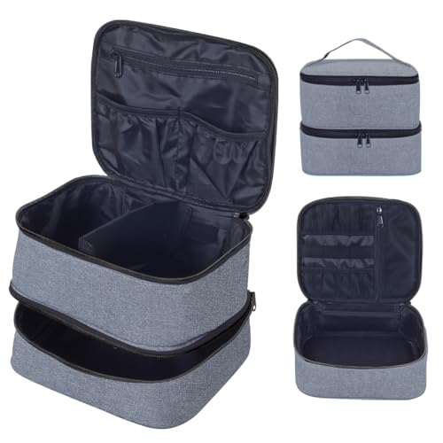 Double Layer Makeup Bag with Adjustable Dividers,Gray - color: Grey