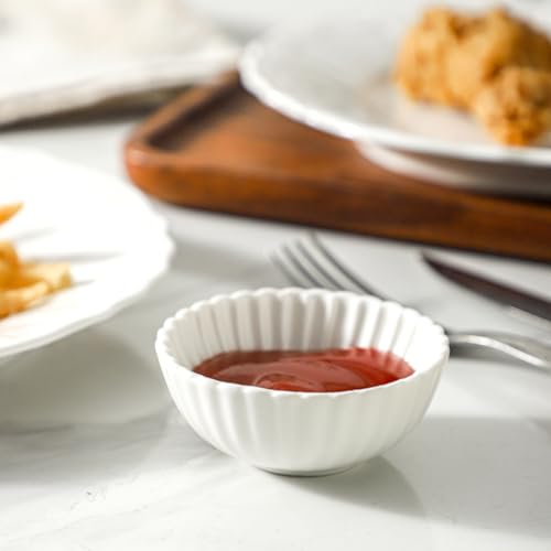 UIBFCWN 12 Pack 1.3Oz Soy Sauce Dish Ceramic, White Dipping Sauce Bowls/Dishes, Small Dipping Cups for Sushi Ketchup Olive Oil Side Dishes, Mini Dip Bowls for Charcuterie Boards - 2.7inch - color: Round-B, size: 12 Pack