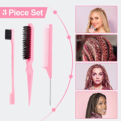 SWEET VIEW 3Pcs Slick Back Hair Brush - color: Pink