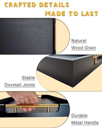 22" x 15.75" Wooden Serving Tray with Handles, Black Ottoman Tray - color: Black