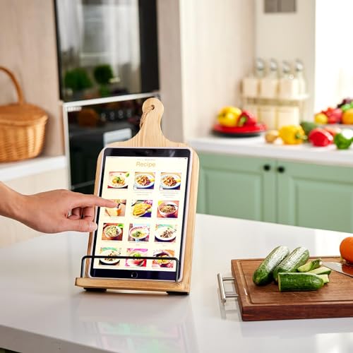 Housejoy Wooden Cookbook Stand for Kitchen with 2 Aprons&Conversion Chart