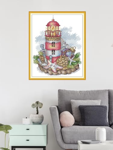 CROSSDECOR Cross Stitch Kits for Adults,Stamped Cross Stitch Kits,DIY Needlepoint Kits for Beginners Counted Embroidery Craft Supplies for Home Décor,Lighthouses 7.8×10.2in - color: Lighthouses 7.8×10.2in