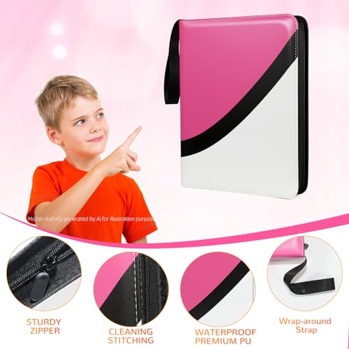 Premium Trading Card Binder, 4 Pocket Trading Card Binder for Pokemon TCG - color: Pink, size: Large