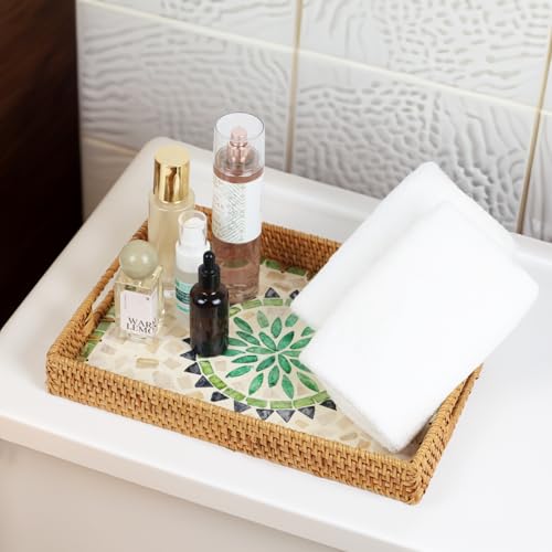 Rectangular Rattan Serving Tray with Mother of Pearl Inlay, Bohemia - color: Bohemia