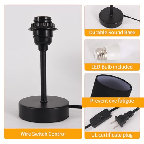 RISLG 2 Pack Table Lamp for Bedroom, Bedside Lamps for Nightstand with Wire Switch, Minimalist Desk Lamps with Linen Fabric Shade for Kids Room Living Room Office Dorm, Bulb Included - color: 2 Pack Black-Black, size: 13in