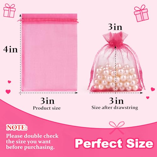 Crweety 50 Pcs Organza Bags 3x4, Hot Pink Small Mesh Gift Bags Drawstring - color: Hot Pink