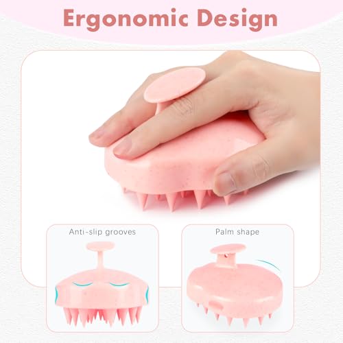 FREATECH Scalp Massager Hair Growth, Scalp Scrubber Shampoo Brush with Soft Silicone Bristles for Dandruff Removal and Hair Care, Wet & Dry Hair Massager Scalp Exfoliator, Chalk Pink - color: Chalk Pink