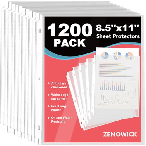 1200 Pack Sheet Protectors 8.5 x 11 Clear Page Protectors for 3 Ring Binder - size: 1200Pack