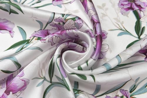 100% Mulberry Silk Scarf - 21" Square Lightweight Neckerchief, Gift Packed - color: Purple-flowers