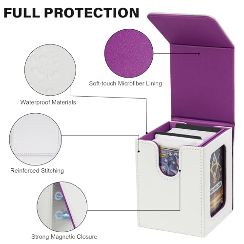 Card Deck Box for MTG Commander, Deck Case Holds 100 Double-Sleeved Cards - color: White & Purple, size: 1 Box