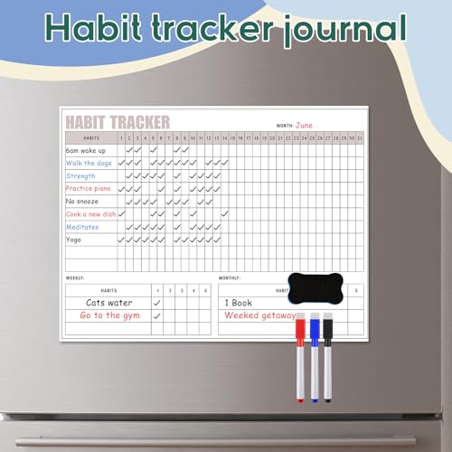 Maitys Habit Tracker 12x16" Magnetic Dry Erase Board with Markers Eraser