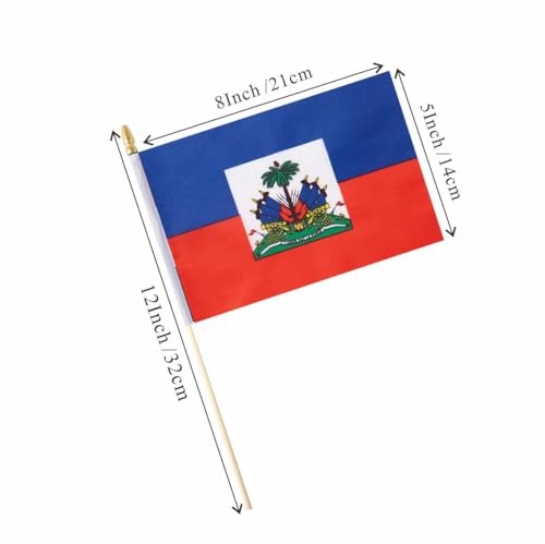 25Pack Small Haiti Flag Handheld Mini Haitian Flag on Stick 5x8 Inch - color: Haiti
