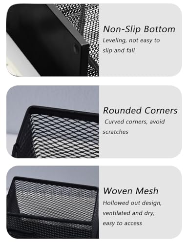 Desk Organizer Desktop Mesh Pen Pencil Holder Caddy with 4 Compartments, Office Home School Classroom Accessories Cool Supplies - color: Black
