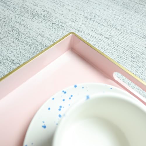 Spsyrine Pink Decorative Serving Tray with Handles, Elegant Plastic Coffee Table Tray for Ottoman, Living Room, Home Decor 15.6" X 10.2" - color: Pink