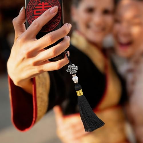 24PCS Chinese Knot Tassel Pendant for Phone Case, Mini Mala Tassels, Black - color: Black 24 Pcs