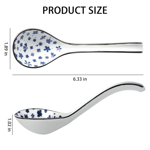 Ceramic Asian Soup Spoons Set 4 Chinese Soup Spoon, 6.3 Inch Ramen Spoons
