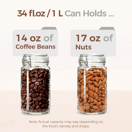 ComSaf Glass Pantry Jars with Airtight Lids 34 oz 3 Pack Coffee Canisters - size: 34 fl oz x 3