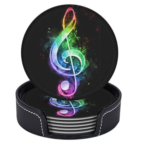 6 Pcs Leather Coasters for Drinks with Holder Big Music Note Coaster Sets Drink Table Cup Coasters for Kitchen Coffee Decor - color: Galaxy Music Note