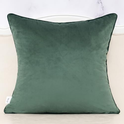 Alerfa Boho Green Floral Throw Pillow Cover 18x18 Inch Cut Velvet Sqaure Luxury Embroidered Decorative Pillow Cover for Couch Living Room Bedroom - color: Green, size: 18" x 18" (Pack of 1)
