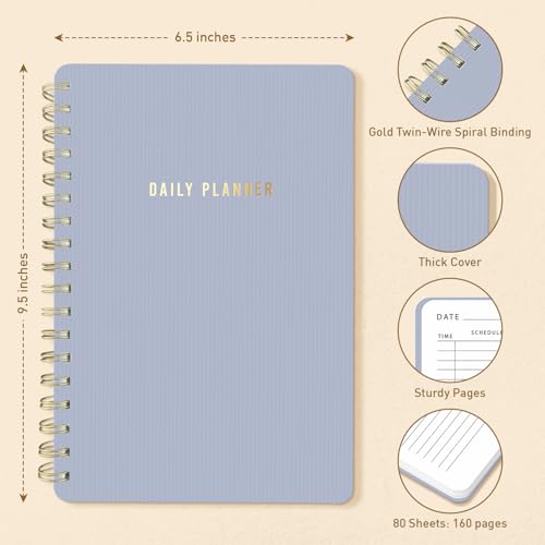 Sweetzer & Orange Daily Planner Notebook – Undated Two-Page Daily Layout with Hourly Schedule, To-Do List, Priorities, and Notes – 6.5" x 9.5" Spiral Bound Productivity Organizer – 160 Pages - color: Lilac