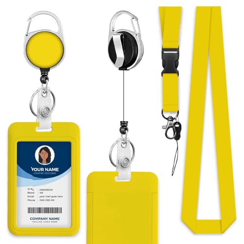 Badge Holder with Lanyard Yellow Badge Card Holder Plastic ID Badge Holder for Student Nurse Worker - color: Yellow