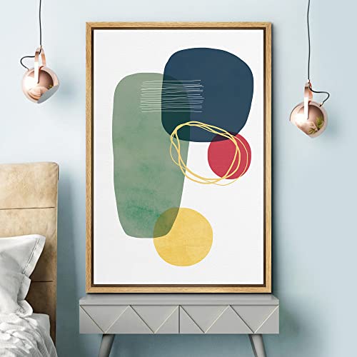 SIGNFORD Framed Canvas Wall Art Green, Blue, Red, Yellow and Gold Lines and Circles Geometric Shapes Illustrations Minimalism Modern Relax/Calm for Living Room, Bedroom, Office - 24"" x36 Natural - color: Abstract-slm07, size: 36"L x 24"W