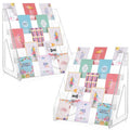 2 Pack 5 Tier Acrylic Card Display Stand(Tall Height) Clear Display Shelf Desktop for Greeting Cards Sports Cards Postcards Stickers Brochures Table Top Holder Display Rack for Psa Slabs Easy Clip-On