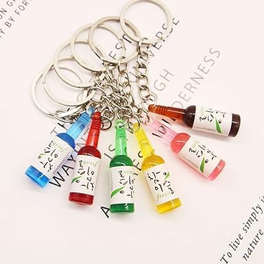 Green Soju Cans Keychain Fashion Drink Soju Bottle Keychain 6 Colors Simulation Resin Beer Wine Trinket Keyring Pendant Jewelry,Korean Keychains, Women Accessories，Keyrings, Keychains and Charms