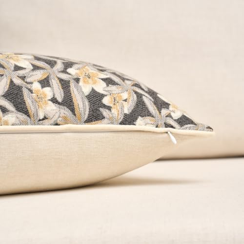 Aeckself Neutral Floral Pillow Cover 12 x 20 Inch, Vintage Chenille Rectangle Throw Pillow Cover Soft Home Decorative Farmhouse Accent Couch Pillow Cover for Living Room Bedroom, Grey - color: Grey, size: 20" x 12" (Pack of 1)