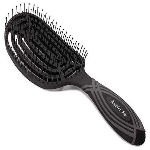 NuWay® DoubleC® Pro Professional Detangling Hair Brush – Patented Double Curve Scalp Care Brush for Gentle Detangling, Blow-Dry Styling & Wet or Dry Hair (Black) - color: Black