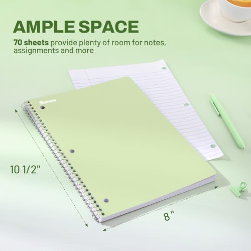 SUNEE Spiral Notebooks, 6 Pack, 1-Subject, College Ruled Paper, 8" x 10-1/2", 70 Sheets per Notebook, Assorted Aesthetic Colors Spiral Notebooks for School - style: Aesthetic | 6 Pack