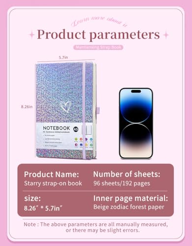 Bling A5 Lined Journal Notebook with Pen for Girls Women, Purple - color: Purple