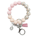 Unpafcxddyig Silicone Bead Keychain Bracelet Wristlet Key Ring - color: Rainbow Pink