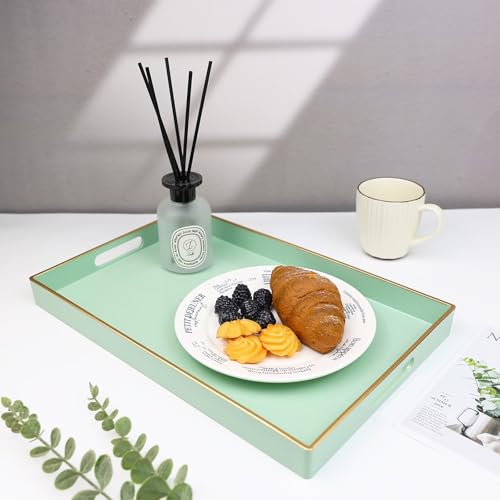 Spsyrine Green Decorative Serving Tray with Handles, Elegant Plastic Coffee Table Tray for Ottoman, Living Room, Home Decor 15.6" X 10.2" - color: Green