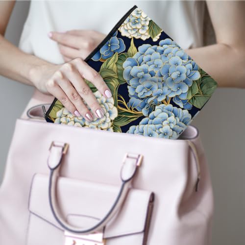 Boho Makeup Bag, Blue Hydrangea Floral Cosmetic Bag Makeup Organizer Pouch - color: Hydrangea