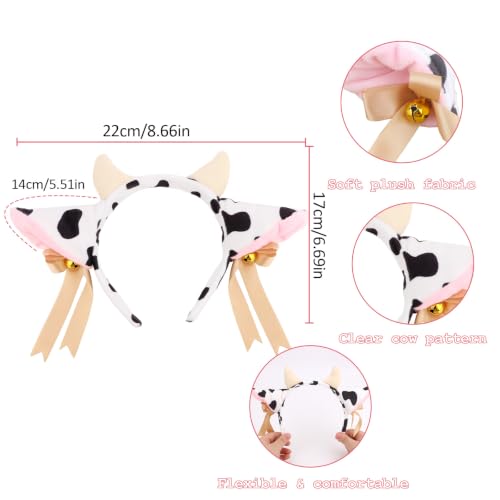 Cow Ears Cow Headband with Golden Bells Ribbon Bows Horns - color: Cow