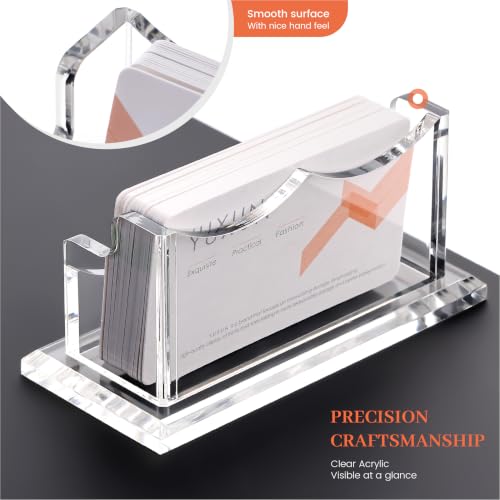 YUXUN Acrylic Business Card Holder for Desk, Business Cards Holder Organizer for women, Clear Business Card Display Stand, 8mm Thicken Acrylic Base, 50+ Business Cards for Office Exhibition Home