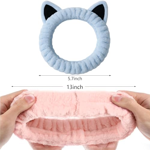 2Pcs Spa Headband for Washing Face Skincare Makeup Headbands for Women - color: Light Blue + Pink