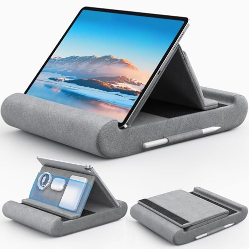 CreaDream Tablet Pillow Stand, Foldable Tablet Holder for Lap, Bed - color: Grey
