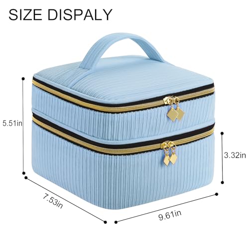 Nail Polish Organizer- Holds 30 Bottles, Nail Organizers and Storage Double-Layer Nail Bag Organizer Case Nail Polish Holder with Handle, Nail Kit Organizer for Manicure Tools (Blue) - color: Blue
