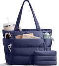 Bagstellar Puffer Tote Bag for Women, Lightweight Puffy Travel Gym Work Bag - color: Navy Blue