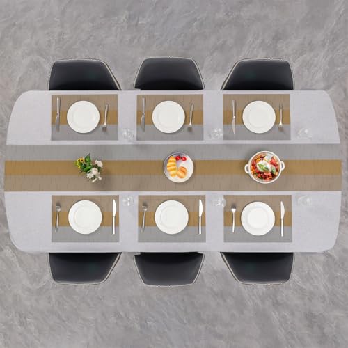 Placemats Set of 4, Vinyl Woven Heat-Resistant Place Mats - color: Gray Light Brown, size: Set of 4